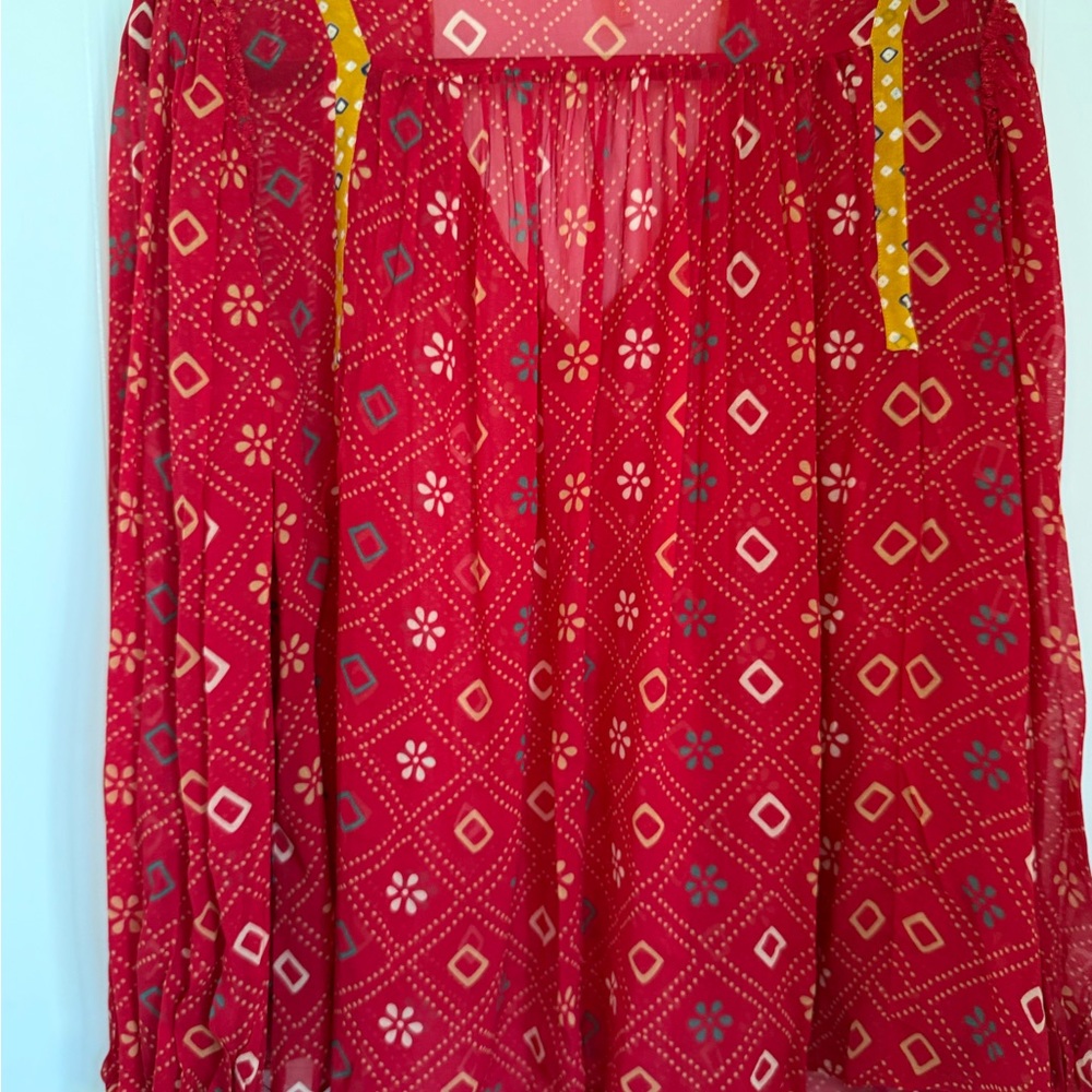 Verb by Pallavi Singhee Red Boho Tassel Tunic Blouse | Size M | Made in India